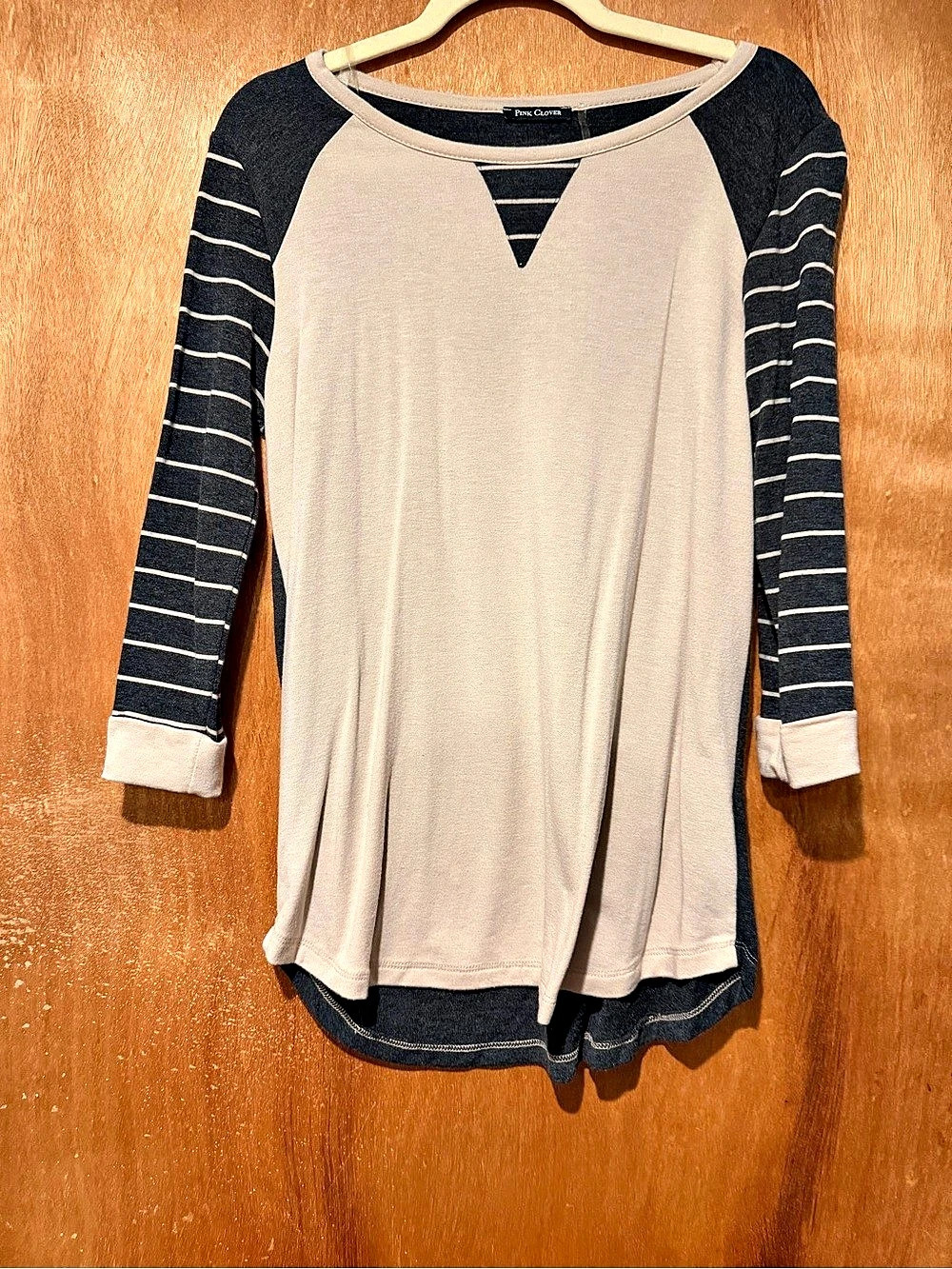 Pink Clover Striped Long Sleeve Top in Gray & Cream